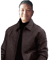 a man in a black jacket and black turtleneck