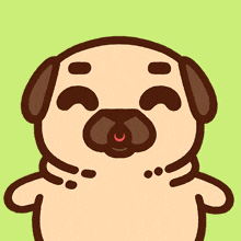 a cartoon drawing of a pug dog with its eyes closed and a red nose