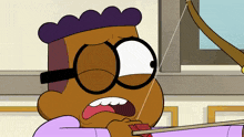 a cartoon character wearing glasses and a bow and arrow