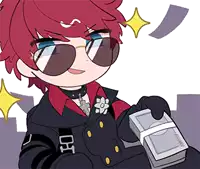 a cartoon character with red hair and sunglasses is holding a stack of money .