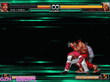 a video game screen shows a fight between daimon and yashiro with gzh at the bottom