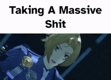 a picture of a woman with the words taking a massive shit below it