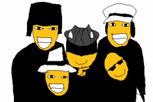 a group of cartoon characters are posing for a picture and one of them is wearing a hat