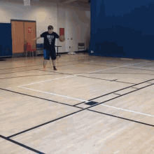a man in a nirvana shirt is holding a basketball on a court
