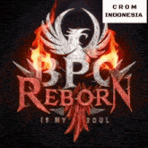 a logo for bpc reborn is displayed on a black background