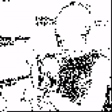 a black and white image of a person 's face
