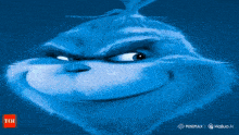 a blue cartoon character with a tni logo on the bottom