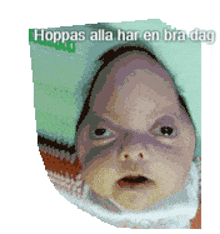 a pixelated picture of a baby with the words hoppas alla har en bra dag