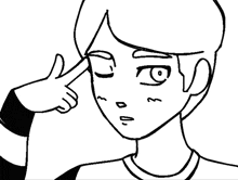 a black and white drawing of a girl with bang written on the bottom