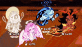 a group of cartoon characters are standing next to each other with lv90 written on the bottom