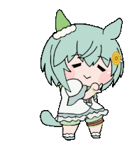 a cartoon of a girl with green hair and a flower in her hair is standing on a white background .