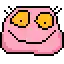 a pixel art illustration of a pink smiley face with its tongue sticking out .