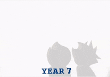 a cartoon drawing of a boy and a monster with the year 7 written on it