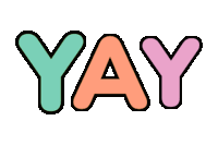 the word yay is written in colorful balloons on a white background .