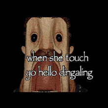 a cartoon of a man with a mustache says when she touch yo hello dingaling
