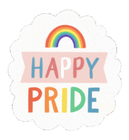 a sticker with a rainbow and the words happy pride on it