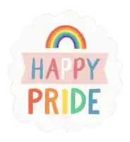 a sticker with a rainbow and the words happy pride on it