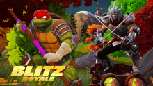 a poster for blitz royale shows a turtle and a knight