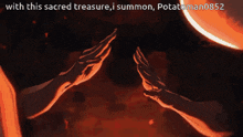 a screenshot of a video game that says with this sacred treasure i summon