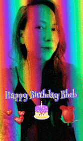 a happy birthday bheb greeting card with a woman and a cake