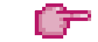 a pixel art illustration of a pink hand pointing to the right