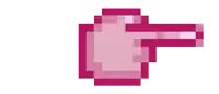 a pixel art illustration of a pink hand pointing to the right