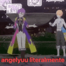 a couple of anime characters are standing next to each other and dancing .