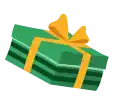 a stack of money wrapped in green paper with a yellow ribbon and bow .