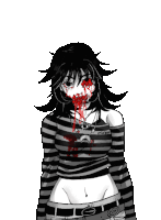 a black and white drawing of a girl with blood coming out of her mouth and eyes .