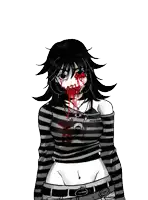 a black and white drawing of a girl with blood coming out of her mouth and eyes .