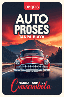 a poster for auto proses tanpa biaya with a red car