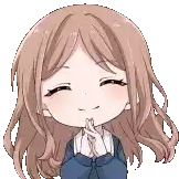 a cartoon girl with long brown hair is smiling and praying with her hands folded .