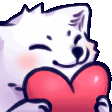 a cartoon dog is holding a red heart in his hands .