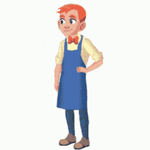 a cartoon of a man wearing an apron and a bow tie