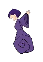 a drawing of a woman in a purple dress with a swirl on her back