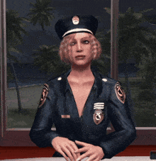 a woman in a police uniform is waving