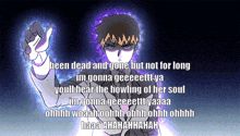 a cartoon of a man with the words been dead and gone but not for long im gonna geeeeett ya
