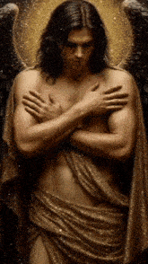 a painting of a shirtless man with wings