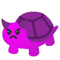 a purple cartoon turtle with horns and an angry look on its face