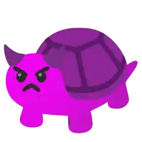 a purple cartoon turtle with horns and an angry look on its face