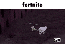 a cartoon of a person with the word fortnite on it