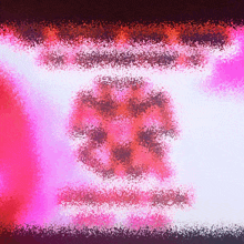 a pink and white background with a skull in the center