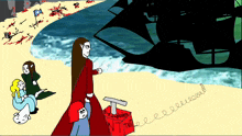 a cartoon drawing of a woman holding a box that says tnt