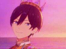 a close up of a person wearing a crown and a costume .