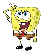 a cartoon character named spongebob is smiling and waving his hand