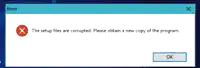 a computer screen shows an error message that says the setup files are corrupted