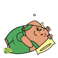 a cartoon of pants bear laying down with a thought bubble saying " can t wait to see you "