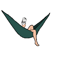 a person is reading a book in a hammock .