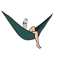 a person is reading a book in a hammock .