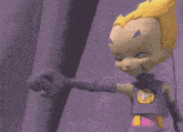 a close up of a cartoon character with glowing eyes and arms